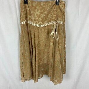 Papillon Los‎ Angeles Tan Burnout Textured Velour Midi Skirt Women's M.